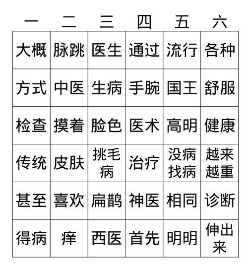神医扁鹊（1） Bingo Card