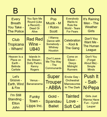 Music Bingo 80s! Bingo Card
