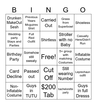 McGuire's Run Bingo Card