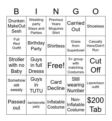 McGuire's Run Bingo Card