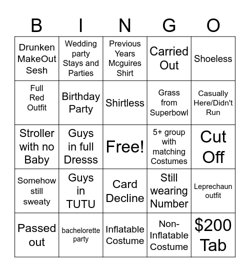 McGuire's Run Bingo Card
