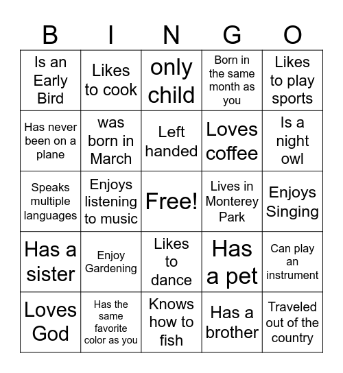 BBQ With LA Family Bingo Card