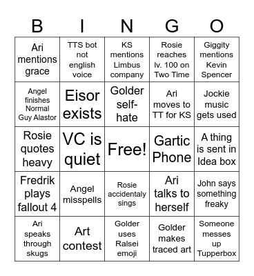 Golden gang and Tomato Town bingo Card