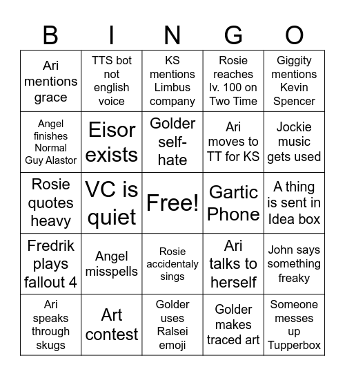 Golden gang and Tomato Town bingo Card