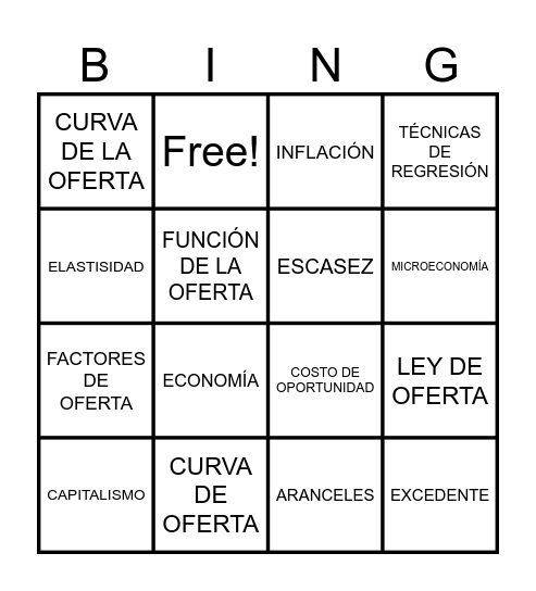 Oferta y Demanda "Economía" Bingo Card
