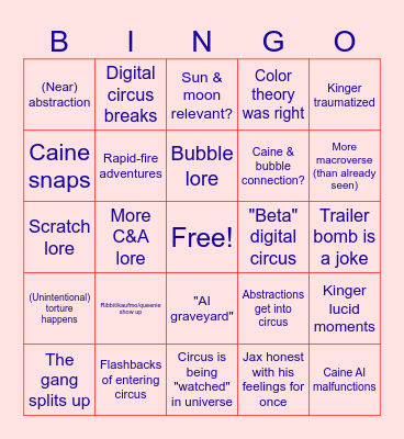 Digital Circus ep 8 Bingo Card