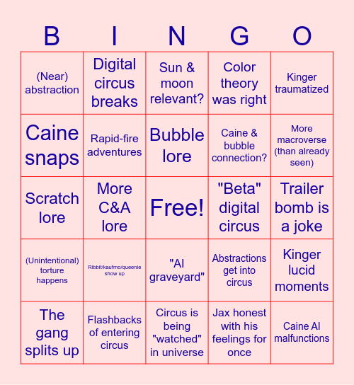Digital Circus ep 8 Bingo Card