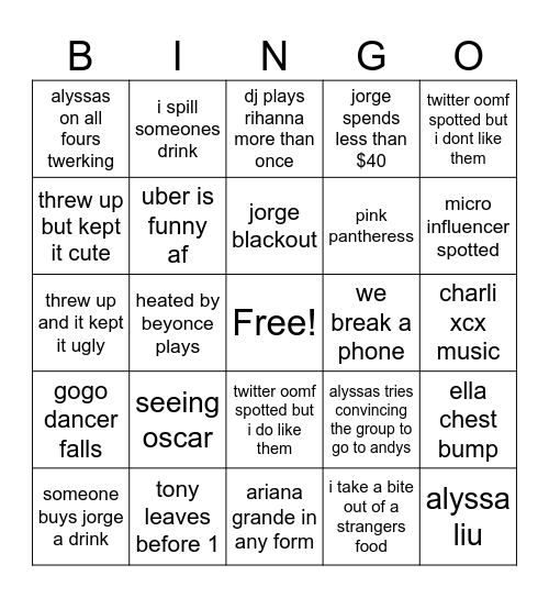 Winho (weho bingo) Bingo Card