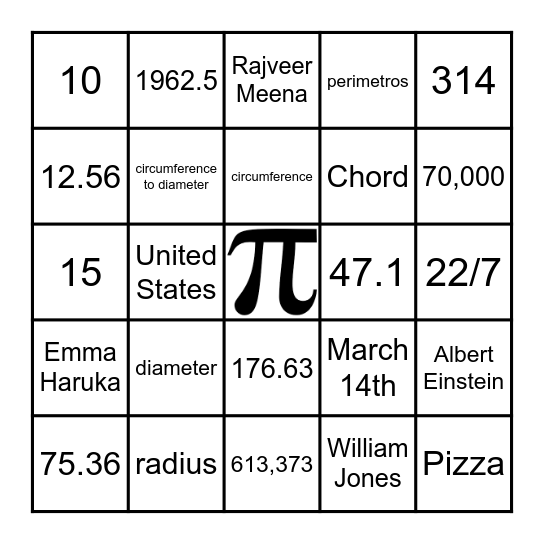 PI-DAY BINGO Card