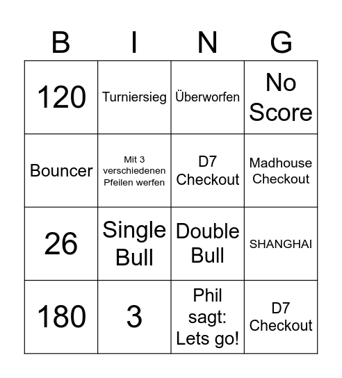 Darts BINGO Card