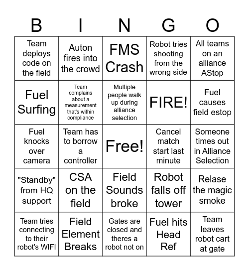 2026 FTA Bingo Card