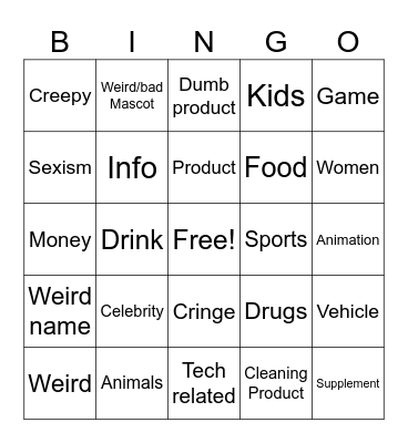 Poorly Aged Commercials Bingo Card