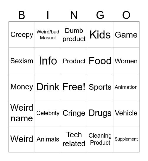 Poorly Aged Commercials Bingo Card