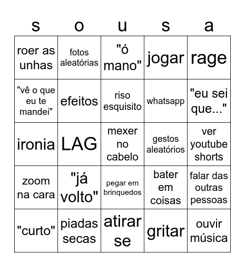 Rodrigo Bingo Card