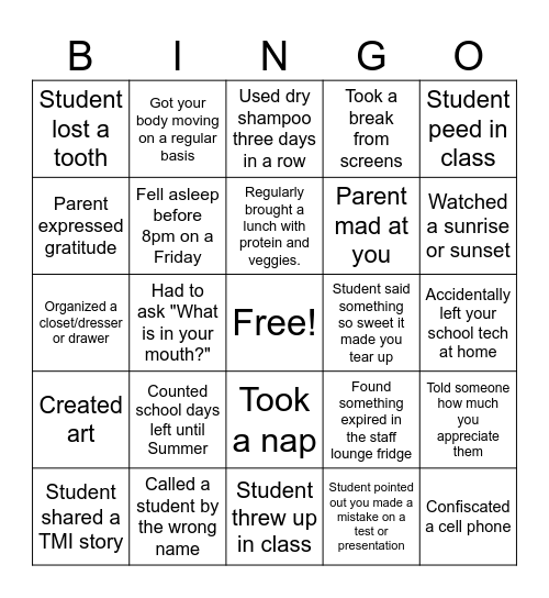 Teacher Bingo: This year have you... Bingo Card