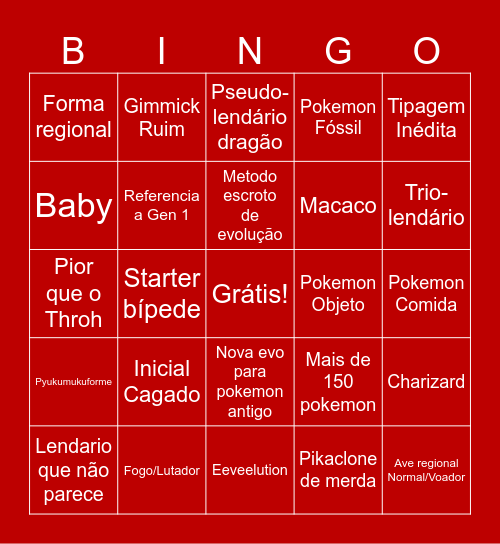 Bingo Pokemon GEN 10 Bingo Card