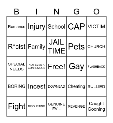 Confessions Bingo Card