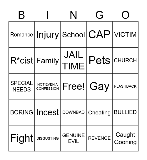 Confessions Bingo Card