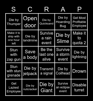 Lethal Company Bingo Card