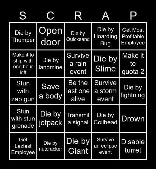 Lethal Company Bingo Card
