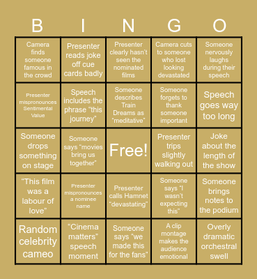 OSCARS 2026 Bingo Card