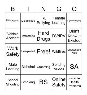 PSA Bingo Card