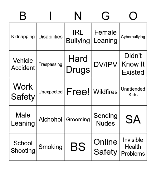 PSA Bingo Card