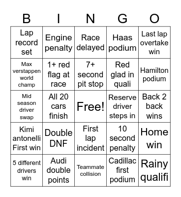 F1 bingo Card