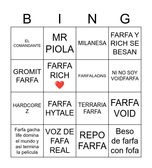 FARFA BINGO Card