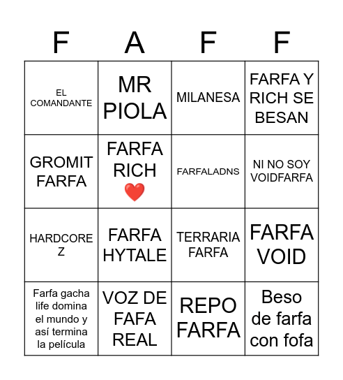 FARFA BINGO Card