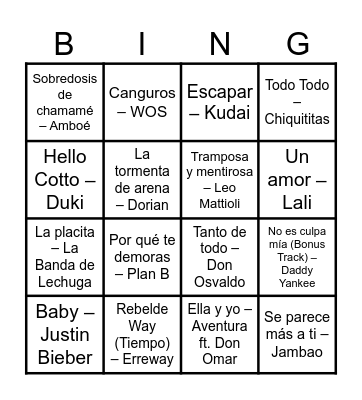 BINGO MUSICAL DE SILVY Bingo Card