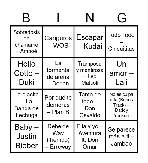 BINGO MUSICAL DE SILVY Bingo Card