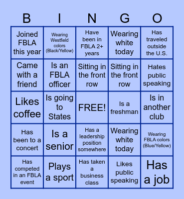 FBLA March Bingo Card