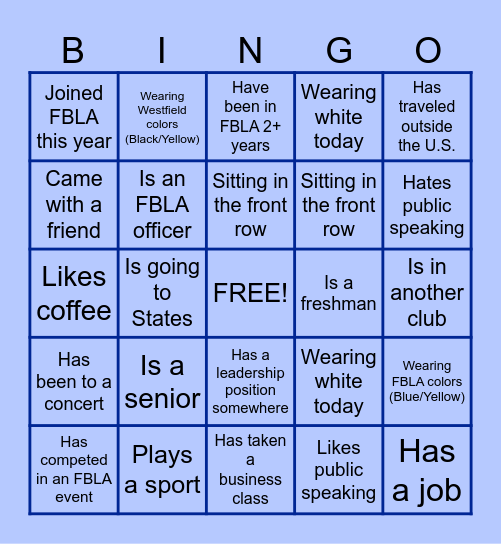 FBLA March Bingo Card