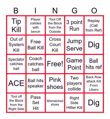 Volleyball Bingo Card