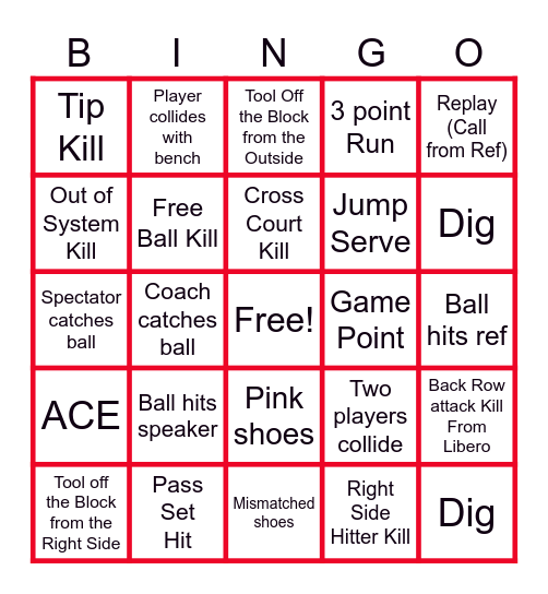 Volleyball Bingo Card