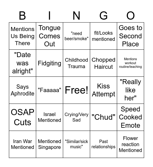 Garg Dating Bingo Card