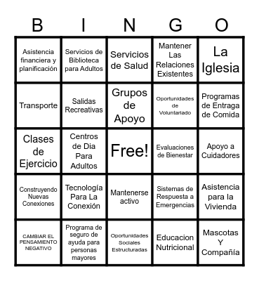 Servicios para Adultos en el Condado de McHenry Bingo Card