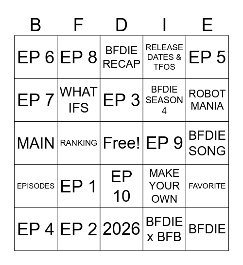 BFDIE Bingo Card