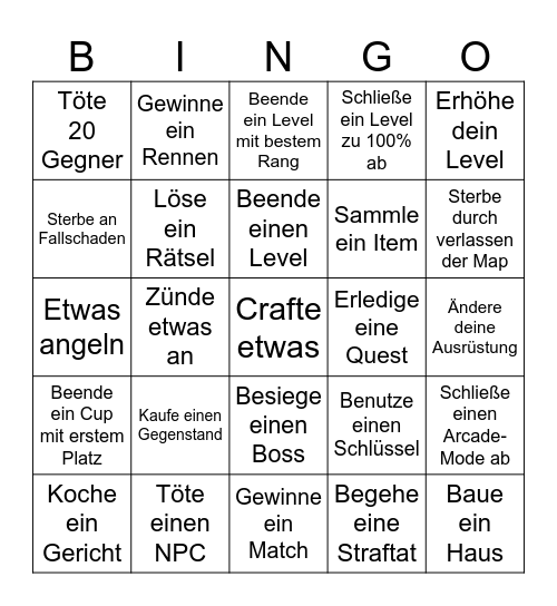 Bingo Challenge Bingo Card