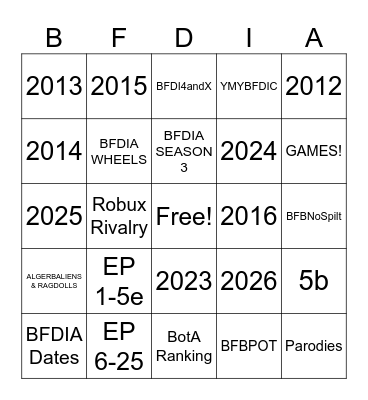 BFDIA Bingo Card