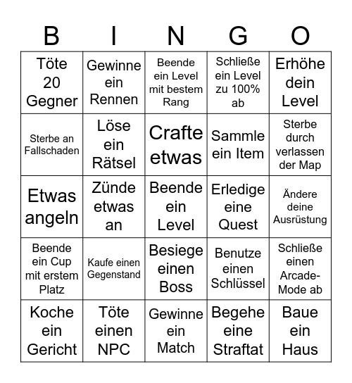 Bingo Challenge Bingo Card