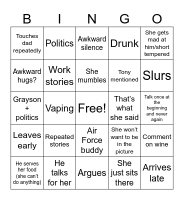 Family Bingo Card