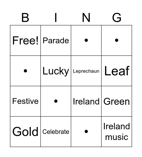 Saint Patrick day Bingo Card