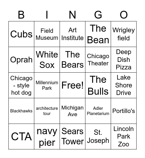 Chicago Bingo Card
