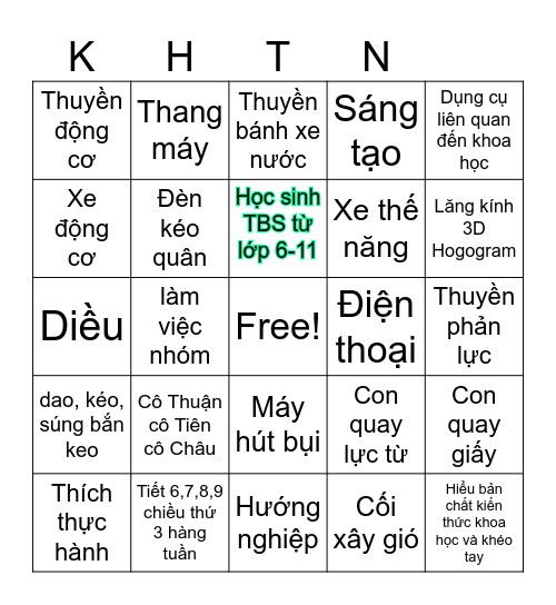 SÂN CHƠI CÂU LẠC BỘ VẬT LÝ- CÔNG NGHỆ Bingo Card
