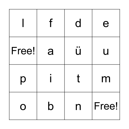 Pinyin Bingo Card