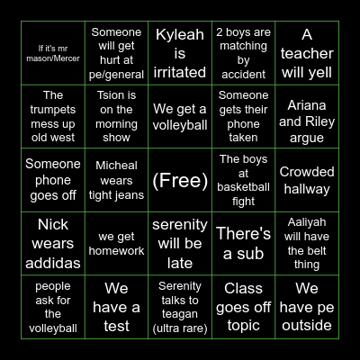 school bingo Card