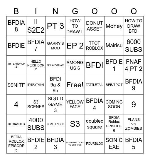 Reactions Bingo Card