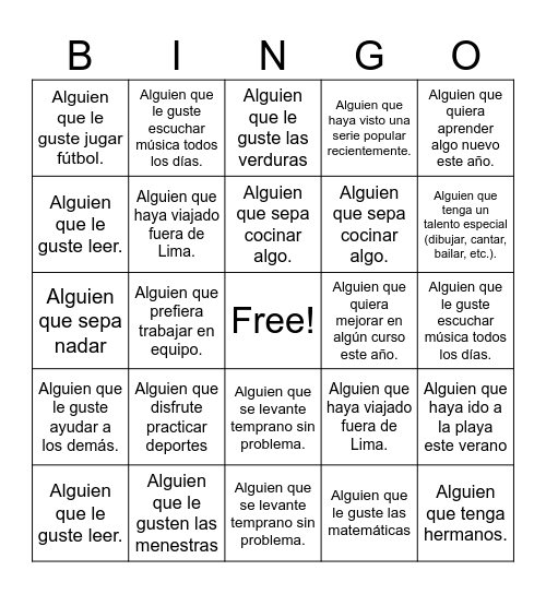 CONOCIÉNDONOS Bingo Card